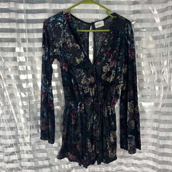 Material Girl Black Floral Long Sleeve Romper - Picture 1 of 6